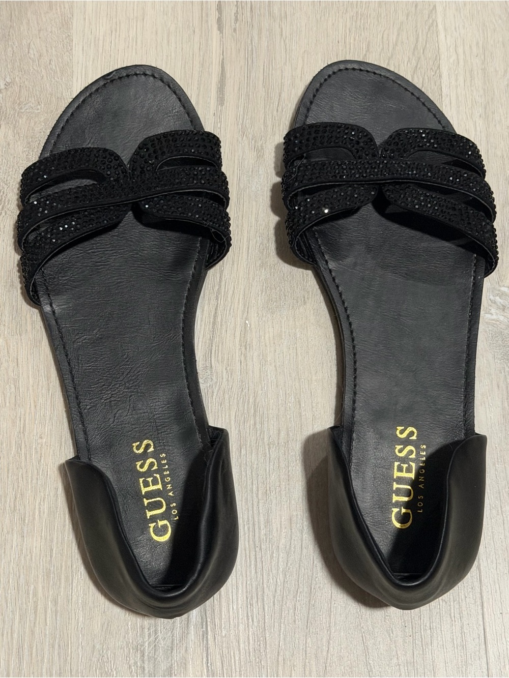 Guess Black Crystal-Embellished Slide Sandals